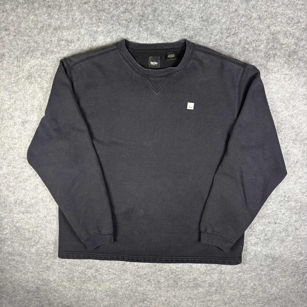 Vintage Mossimo Crewneck Sweatshirt Large Black V-Stitch Faded Fleece Pullover